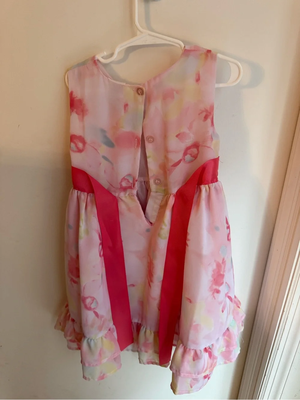 Girls Pink Floral Bow-Accent Party Dress